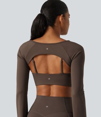 SoftlyZero™ Airy Boat Neck Flounce Long Sleeve InstantCool Yoga Sports Top with Built-in Bra SoftlyZero™ Airy Boat Neck Flounce Long Sleeve InstantCool Yoga Sports Top with Built-in Bra