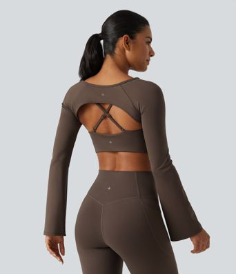 SoftlyZero™ Airy Boat Neck Flounce Long Sleeve InstantCool Yoga Sports Top with Built-in Bra SoftlyZero™ Airy Boat Neck Flounce Long Sleeve InstantCool Yoga Sports Top with Built-in Bra