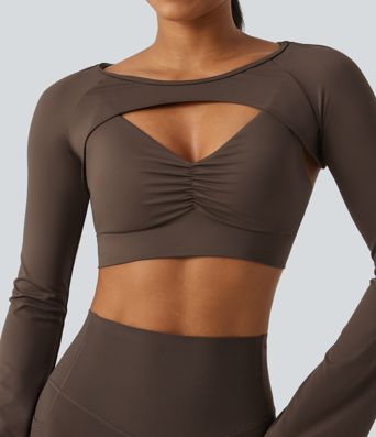 SoftlyZero™ Airy Boat Neck Flounce Long Sleeve InstantCool Yoga Sports Top with Built-in Bra SoftlyZero™ Airy Boat Neck Flounce Long Sleeve InstantCool Yoga Sports Top with Built-in Bra