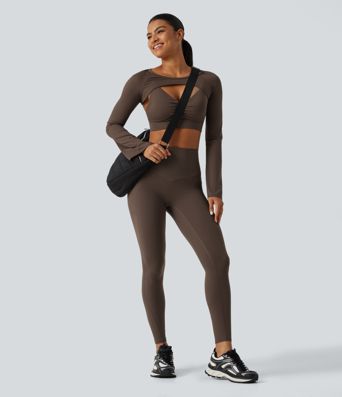SoftlyZero™ Airy Boat Neck Flounce Long Sleeve InstantCool Yoga Sports Top with Built-in Bra SoftlyZero™ Airy Boat Neck Flounce Long Sleeve InstantCool Yoga Sports Top with Built-in Bra