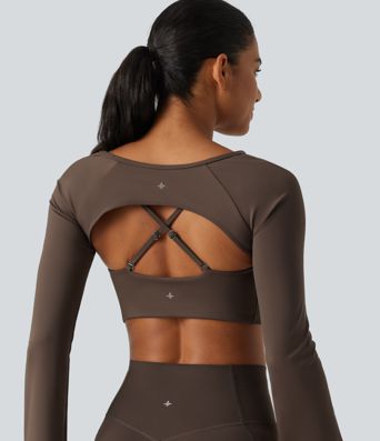 SoftlyZero™ Airy Boat Neck Flounce Long Sleeve InstantCool Yoga Sports Top with Built-in Bra SoftlyZero™ Airy Boat Neck Flounce Long Sleeve InstantCool Yoga Sports Top with Built-in Bra