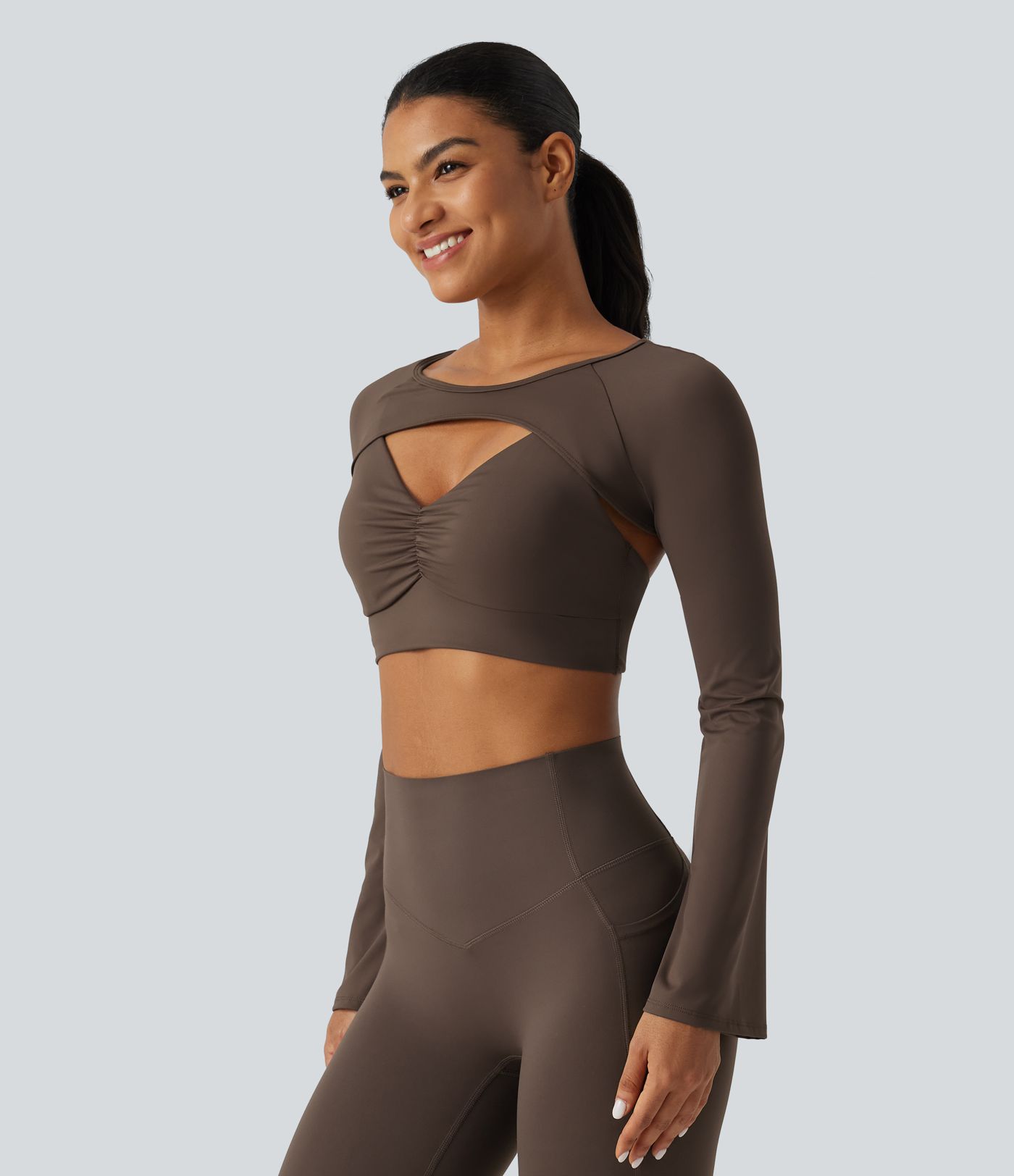 SoftlyZero™ Airy Boat Neck Flounce Long Sleeve InstantCool Yoga Sports Top with Built-in Bra SoftlyZero™ Airy Boat Neck Flounce Long Sleeve InstantCool Yoga Sports Top with Built-in Bra