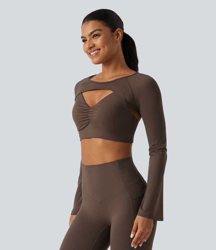 SoftlyZero™ Airy Boat Neck Flounce Long Sleeve InstantCool Yoga Sports Top with Built-in Bra SoftlyZero™ Airy Boat Neck Flounce Long Sleeve InstantCool Yoga Sports Top with Built-in Bra