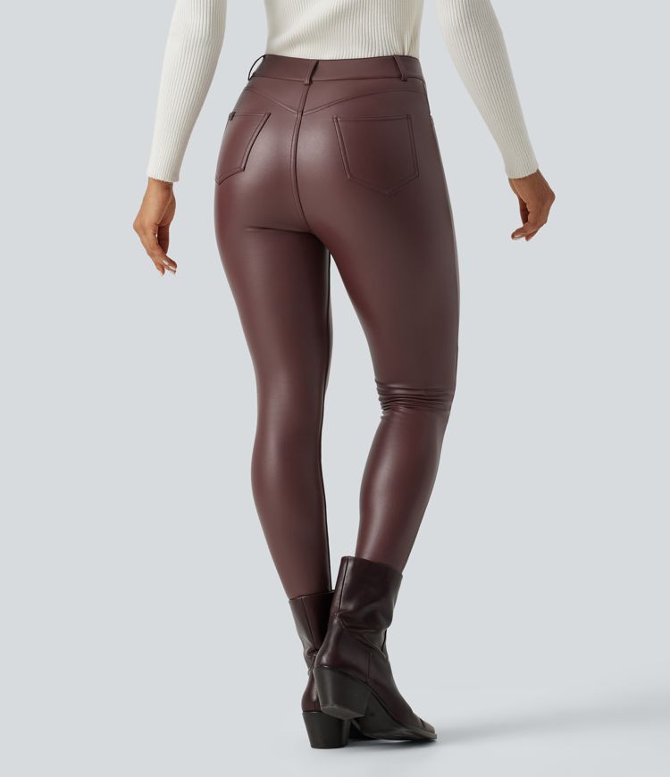 Andorra Legging skinny taille haute en simili stretch doublé polaire avec poches / 2