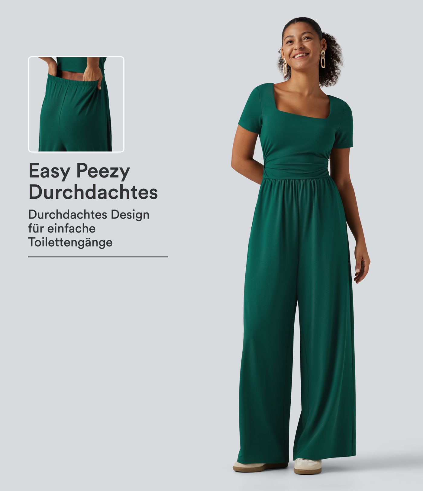 Combinaison décontractée à encolure carrée, manches courtes et jambes larges, avec poches - édition Easy Peezy Combinaison décontractée à encolure carrée, manches courtes et jambes larges, avec poches - édition Easy Peezy