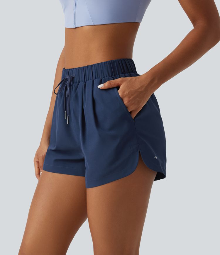 High Waisted Drawstring Workout Shorts 3" with Pockets High Waisted Drawstring Workout Shorts 3" with Pockets