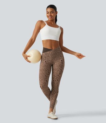 Halara UltraSculpt™ leggings de yoga skinny à taille haute avec effet croisé, imprimé léopard, avec poches