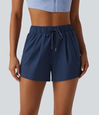 High Waisted Drawstring Workout Shorts 3" with Pockets High Waisted Drawstring Workout Shorts 3" with Pockets