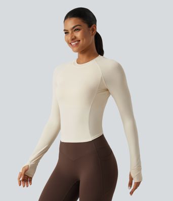 InstantCool Round Neck Raglan Long Sleeve Slim Yoga Sports Top with Built-in Bra