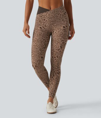 Halara UltraSculpt™ leggings de yoga skinny à taille haute avec effet croisé, imprimé léopard, avec poches