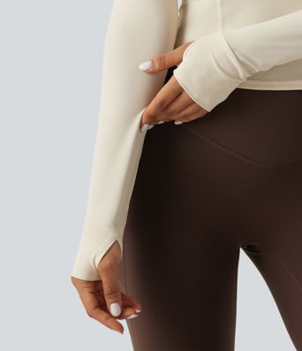 InstantCool Round Neck Raglan Long Sleeve Slim Yoga Sports Top with Built-in Bra