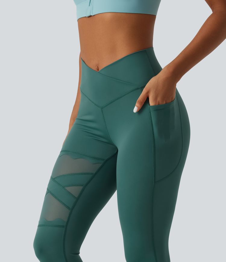 Speedwave™ Air High Waisted Crossover Contrast Mesh Running Leggings with Pockets Speedwave™ Air High Waisted Crossover Contrast Mesh Running Leggings with Pockets