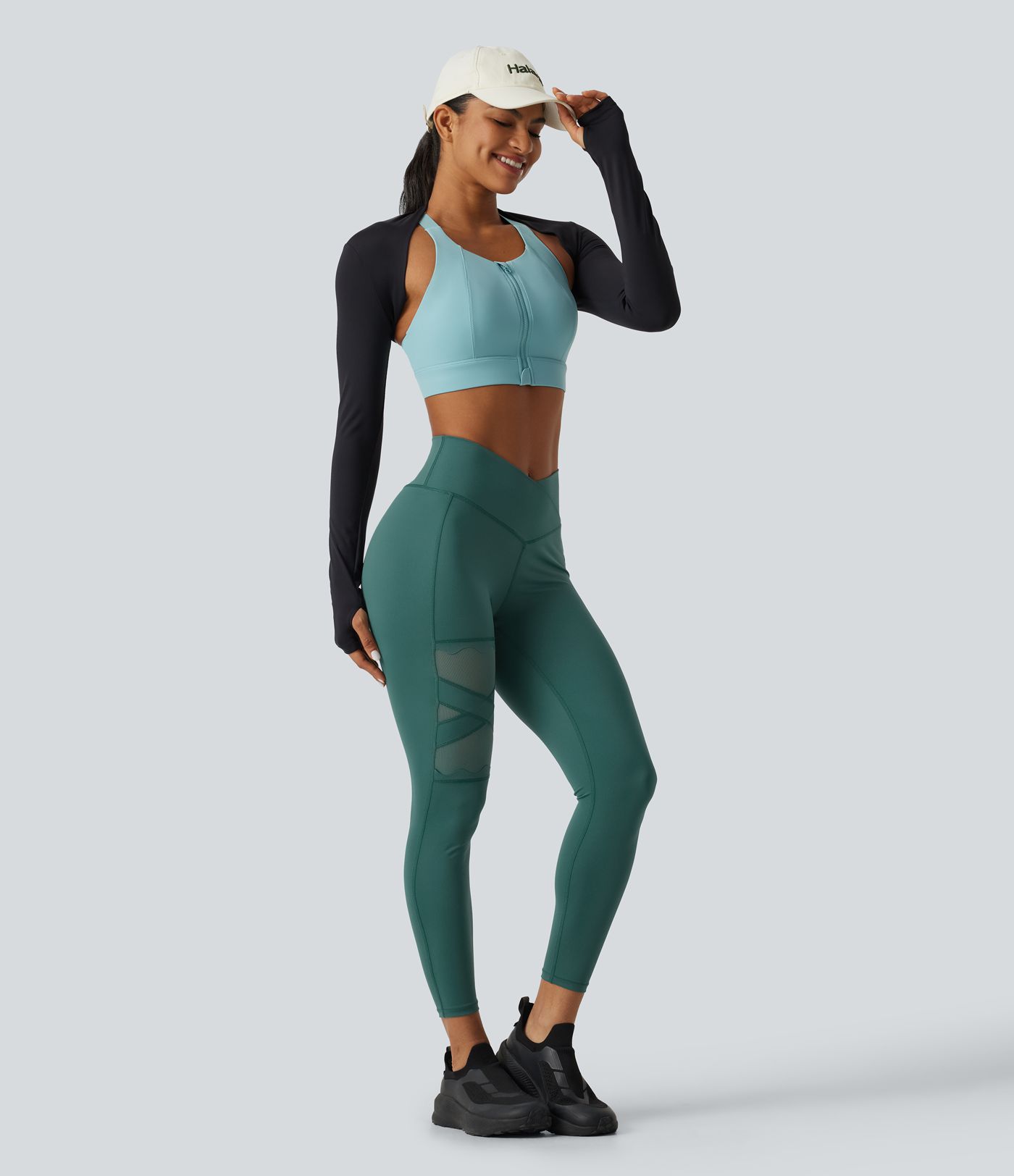 Speedwave™ Air High Waisted Crossover Contrast Mesh Running Leggings with Pockets Speedwave™ Air High Waisted Crossover Contrast Mesh Running Leggings with Pockets