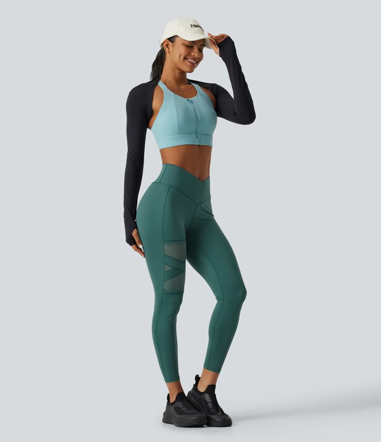 Speedwave™ Air High Waisted Crossover Contrast Mesh Running Leggings with Pockets Speedwave™ Air High Waisted Crossover Contrast Mesh Running Leggings with Pockets