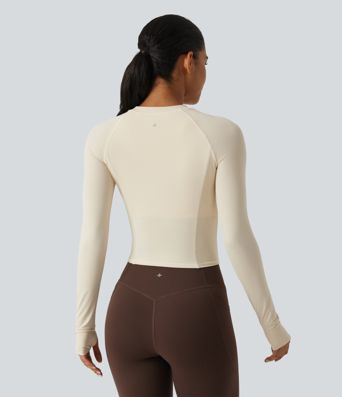 InstantCool Round Neck Raglan Long Sleeve Slim Yoga Sports Top with Built-in Bra
