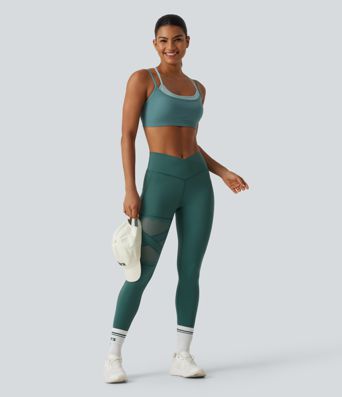 Speedwave™ Air High Waisted Crossover Contrast Mesh Running Leggings with Pockets Speedwave™ Air High Waisted Crossover Contrast Mesh Running Leggings with Pockets