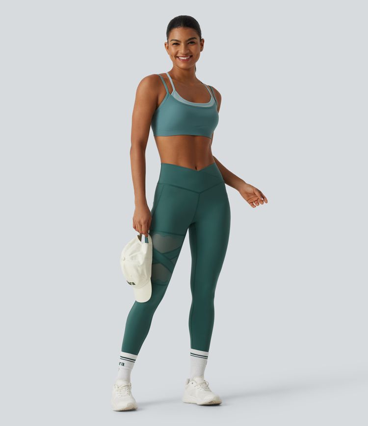 Speedwave™ Air High Waisted Crossover Contrast Mesh Running Leggings with Pockets Speedwave™ Air High Waisted Crossover Contrast Mesh Running Leggings with Pockets