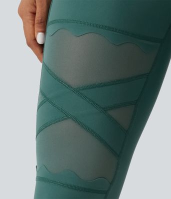 Speedwave™ Air High Waisted Crossover Contrast Mesh Running Leggings with Pockets Speedwave™ Air High Waisted Crossover Contrast Mesh Running Leggings with Pockets