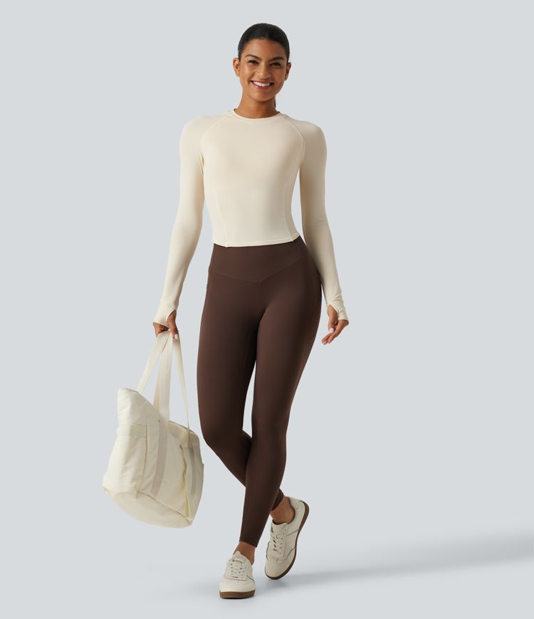 InstantCool Round Neck Raglan Long Sleeve Slim Yoga Sports Top with Built-in Bra