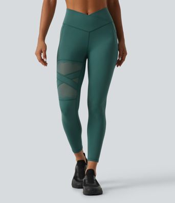 Speedwave™ Air High Waisted Crossover Contrast Mesh Running Leggings with Pockets Speedwave™ Air High Waisted Crossover Contrast Mesh Running Leggings with Pockets