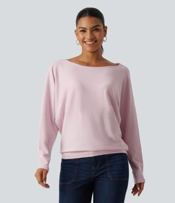 Boat Neck Long Sleeve Casual Sweater