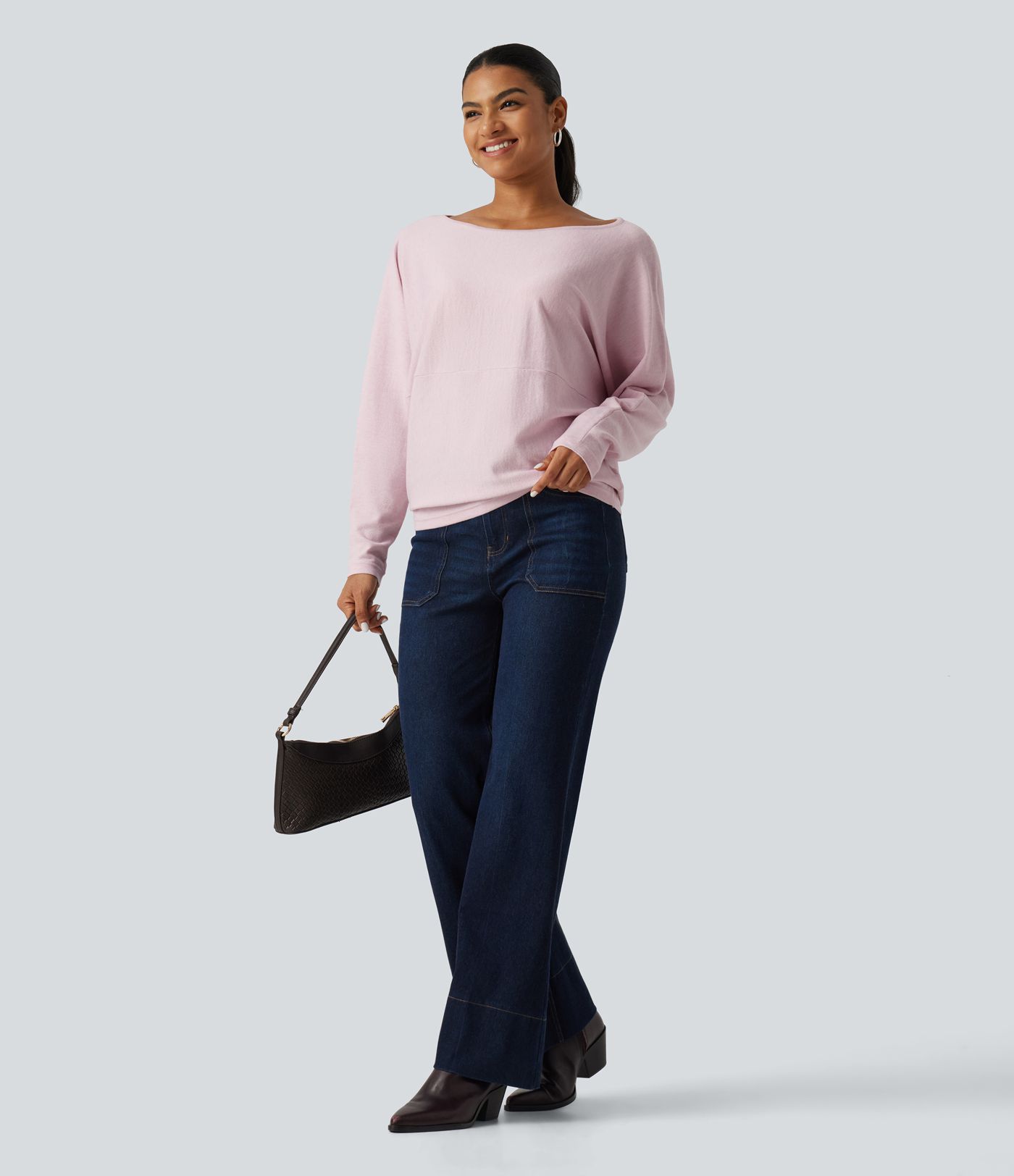 Boat Neck Long Sleeve Casual Sweater