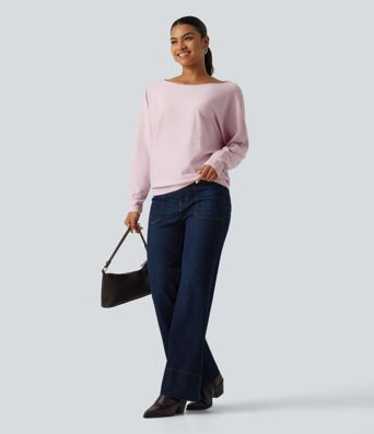 Boat Neck Long Sleeve Casual Sweater