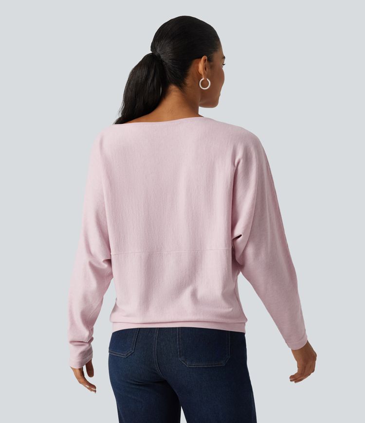 Boat Neck Long Sleeve Casual Sweater