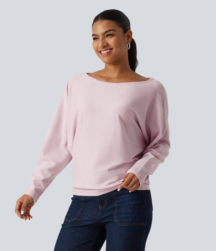 Boat Neck Long Sleeve Casual Sweater