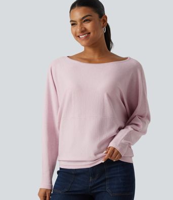 Boat Neck Long Sleeve Casual Sweater