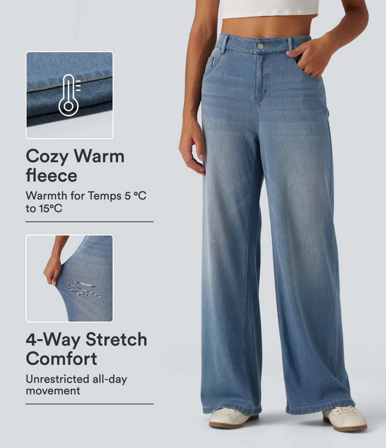 Halara Flex™ Denim Heat Mid Rise Wide Leg Casual Jeans with Pockets Halara Flex™ Denim Heat Mid Rise Wide Leg Casual Jeans with Pockets