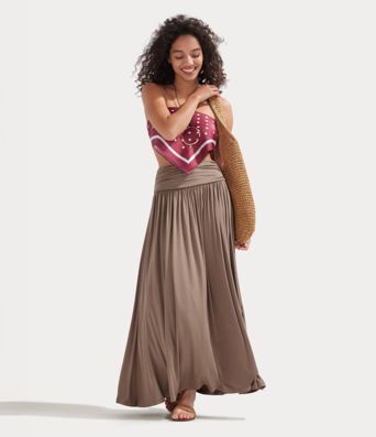 High Waisted Ruched Flowy Maxi Casual Skirt High Waisted Ruched Flowy Maxi Casual Skirt