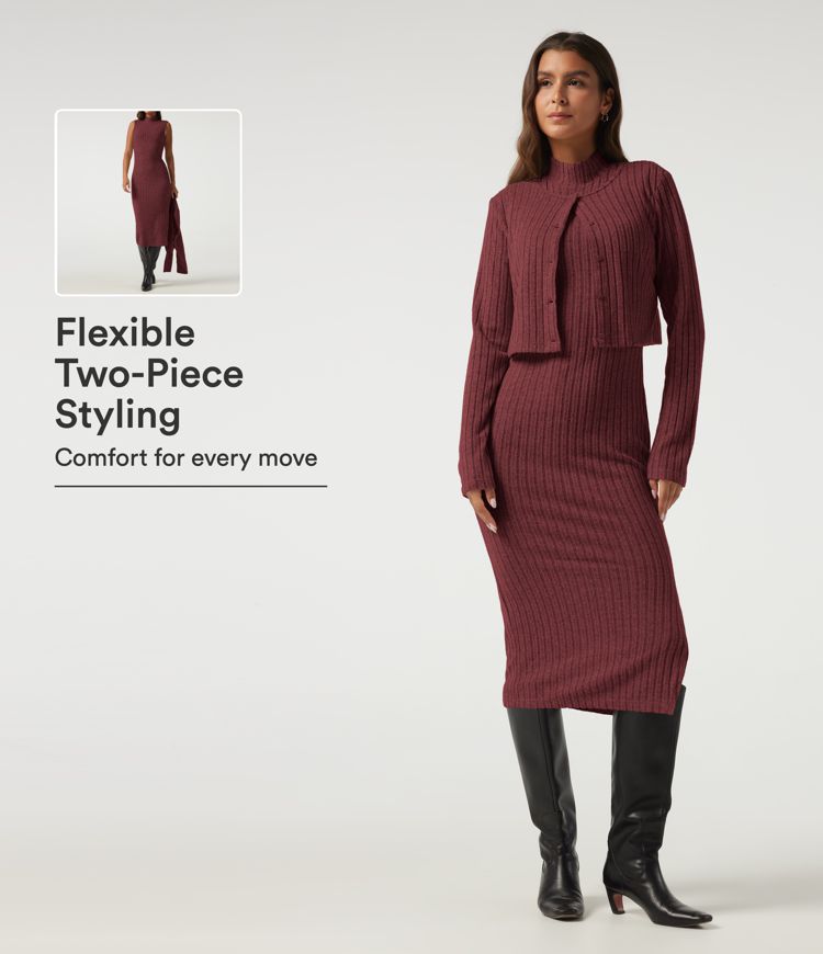 Mock Neck Long Sleeve 2 Piece Bodycon Work Midi Dress Mock Neck Long Sleeve 2 Piece Bodycon Work Midi Dress