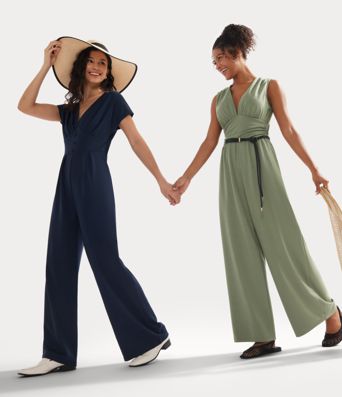 V Neck Short Sleeve Wide Leg Casual Jumpsuit with Pockets-Easy Peezy Edition