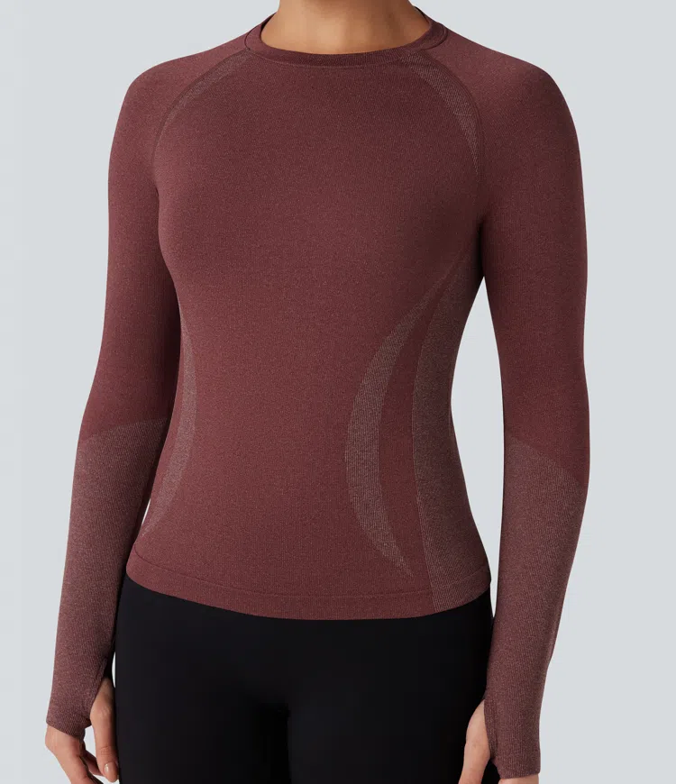 Nahtloses Raglan-Top mit langen Ärmeln und Daumenlöchern – Yoga- und Sporttop