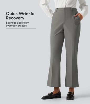 Wrinkle Recovery High Waisted Work Bootcut Pants with Pockets