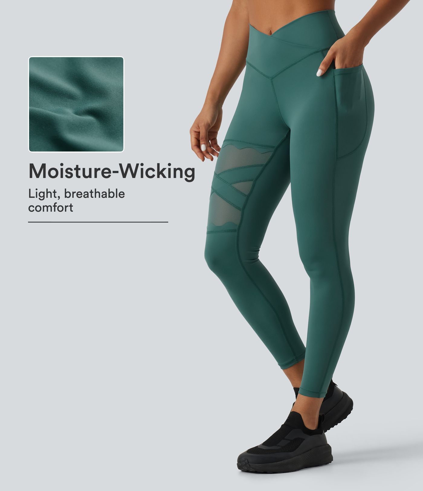 Speedwave™ Air High Waisted Crossover Contrast Mesh Running Leggings with Pockets Speedwave™ Air High Waisted Crossover Contrast Mesh Running Leggings with Pockets