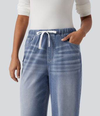 Halara Flex™ Mid Rise Drawstring Wide Leg Casual Cotton Jeans with Pockets