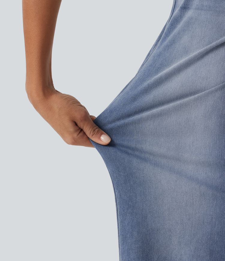 Halara Flex™ Mid Rise Drawstring Wide Leg Casual Cotton Jeans with Pockets