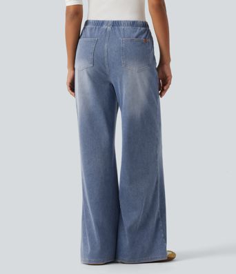 Halara Flex™ Mid Rise Drawstring Wide Leg Casual Cotton Jeans with Pockets