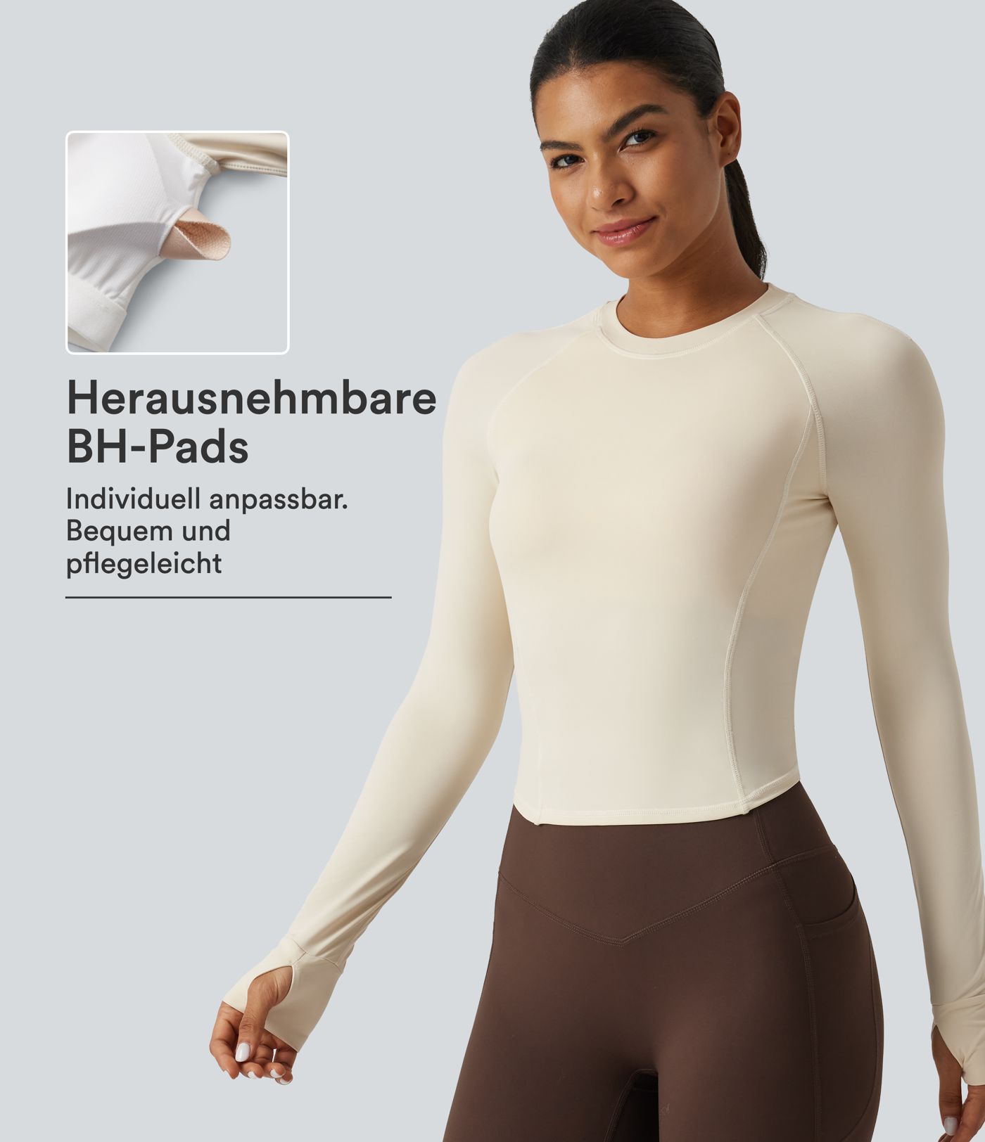 Yoga-Sport-Top mit Rundhalsausschnitt, langen Raglanärmeln, integriertem BH und InstantCool - slim fit Yoga-Sport-Top mit Rundhalsausschnitt, langen Raglanärmeln, integriertem BH und InstantCool - slim fit