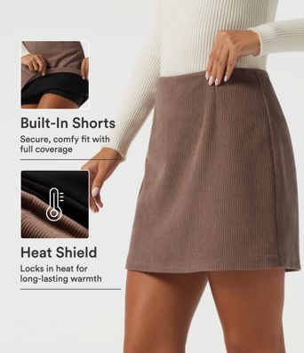 High Waisted A-Line Corduroy Casual Mini Skirt with Built-in Shorts