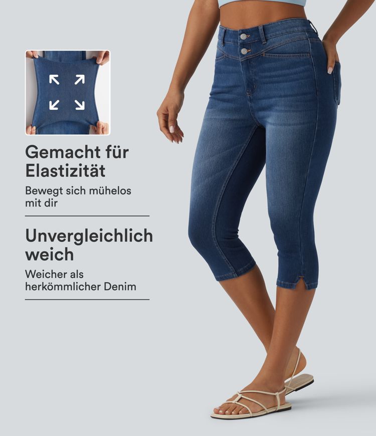 Halara Flex™ jeans capri de talle alto con abertura, slim casual con bolsillos Halara Flex™ jeans capri de talle alto con abertura, slim casual con bolsillos
