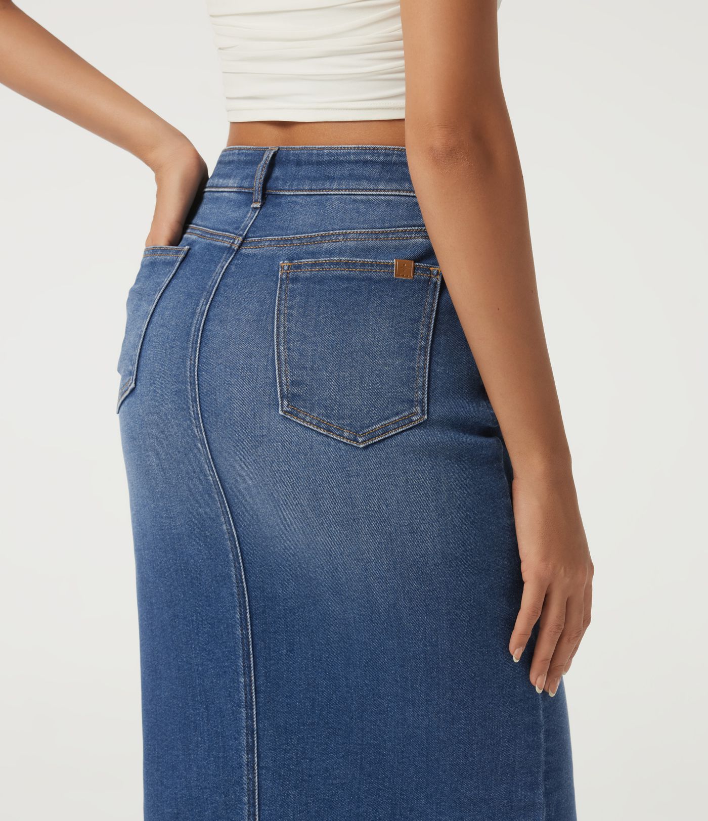 High Waisted Asymmetric Bodycon Casual Midi Skirt with Pockets