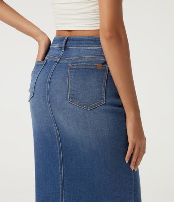High Waisted Asymmetric Bodycon Casual Midi Skirt with Pockets