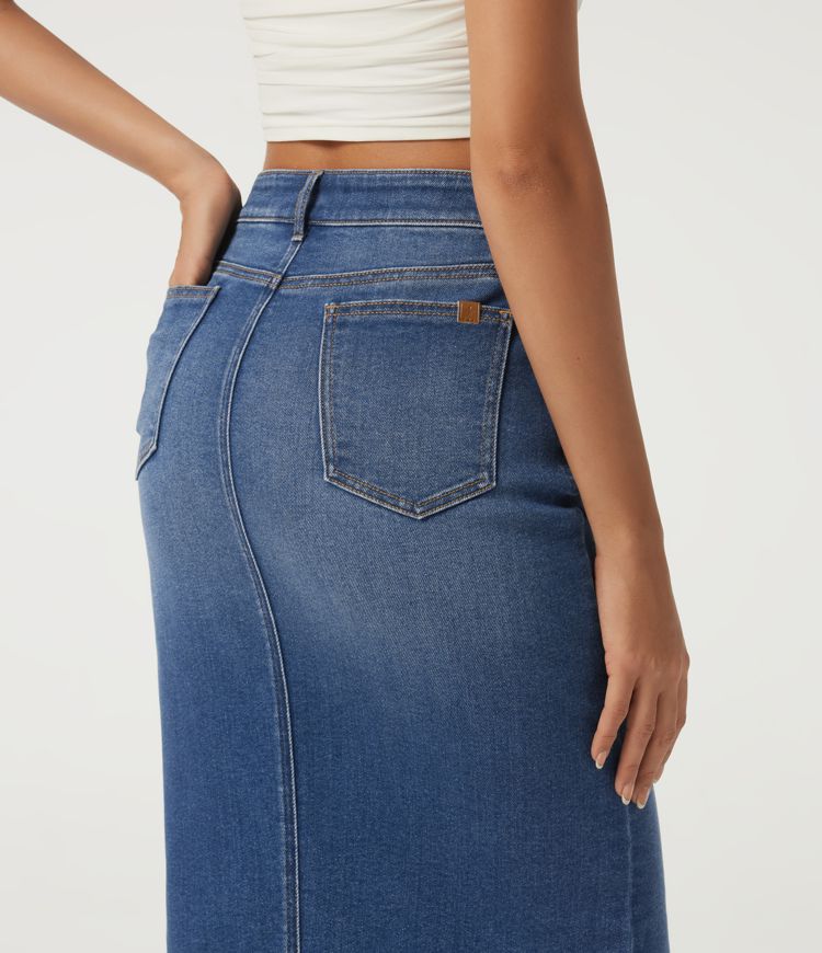 High Waisted Asymmetric Bodycon Casual Midi Skirt with Pockets