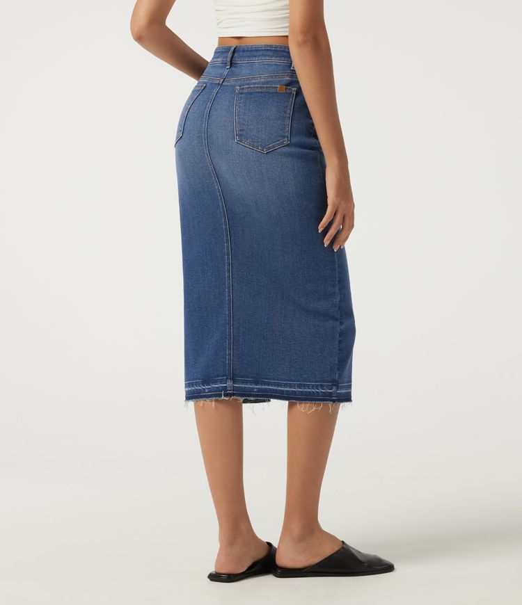 High Waisted Asymmetric Bodycon Casual Midi Skirt with Pockets