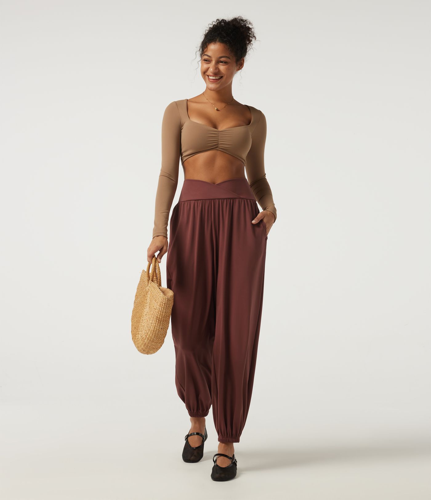SoftlyZero™ Airy High Waisted Ruched Casual Pants with Pockets
