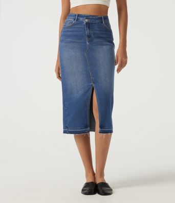 High Waisted Asymmetric Bodycon Casual Midi Skirt with Pockets