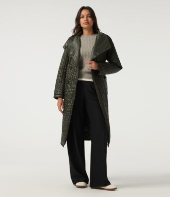 Stand Collar Long Sleeve Belted Longline Work Padded Jacket with Pockets Stand Collar Long Sleeve Belted Longline Work Padded Jacket with Pockets
